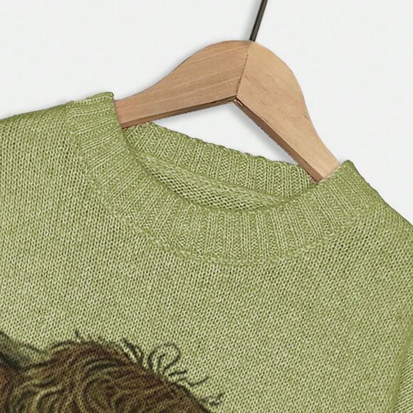 Casual Green Women's Cartoon Cow Print Crew Neck Pullover - Picture 5 of 7